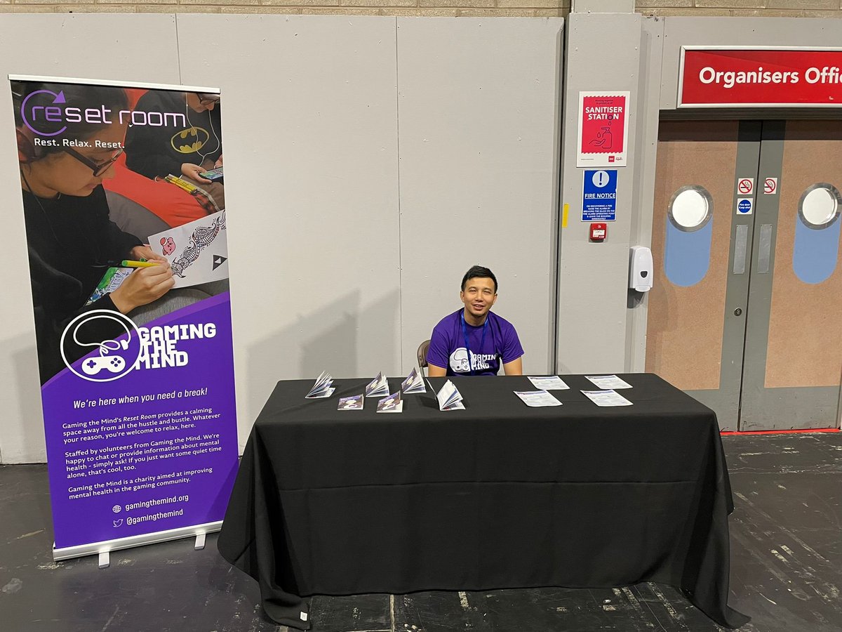 gamingthemind's tweet image. Day 2 of @MCMComicCon! If you are feeling overwhelmed, you can stop by our Reset Room - we're near Cosplay Central! Take a break from the noise, do some chill activities, grab our mental health info, and relax by the bonfire. Whatever your reason, you're welcome here! 🧠🎮