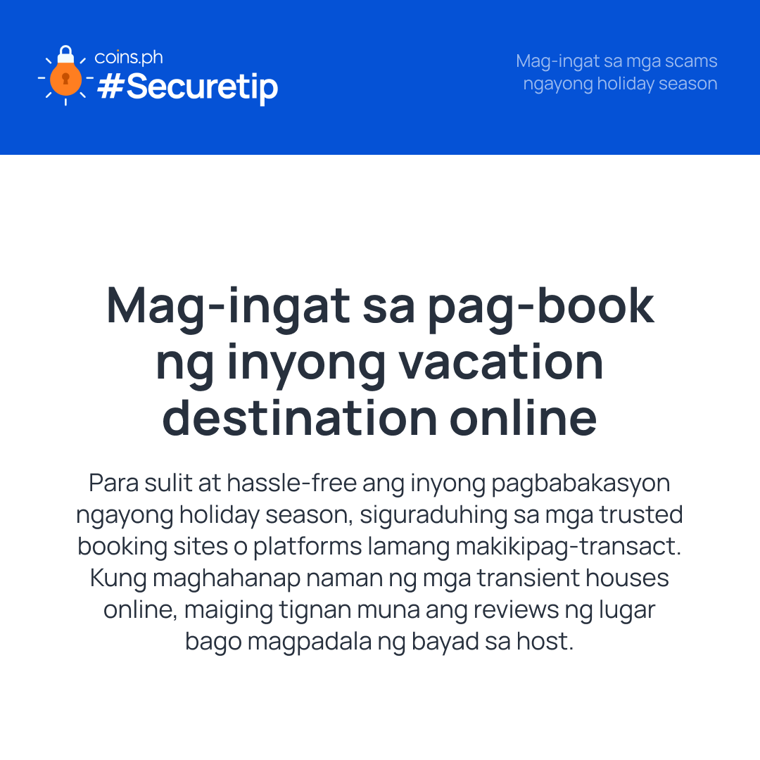 coinsph's tweet photo. Ngayong darating na holiday season, maging mas maingat sa pakikipagtransact online para sa mas masaya at worry-free na holiday celebrations 🎄

Narito ang ilang mga #Securetip🔒 kung paano makakaiwas sa ilang mga holiday scams. https://t.co/aTZFu8ScoY