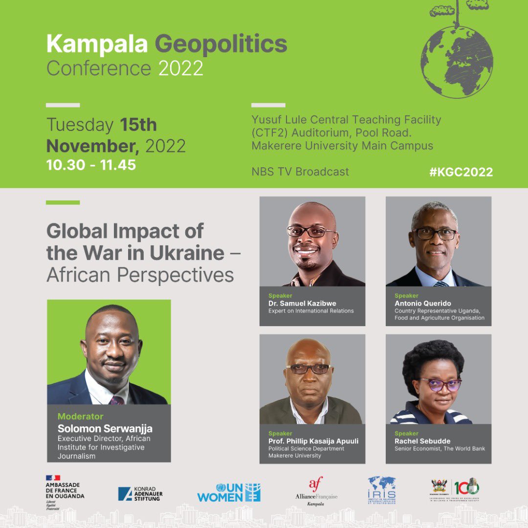 KasUganda's tweet photo. 𝗠𝗲𝗲𝘁 𝘁𝗵𝗲 𝗽𝗮𝗻𝗲𝗹𝗶𝘀𝘁𝘀; 
1. @Dr_Samkazibwe, Expert on International Relations
2. @AntonioQuerido4, Country Rep. Uganda, @FAO 
3. Prof. Phillip Kasaija Apuuli, Political Science Department @Makerere.
4.  @RachelSebudde, Senior Economist, @WorldBank https://t.co/xLrJEVlxz2
