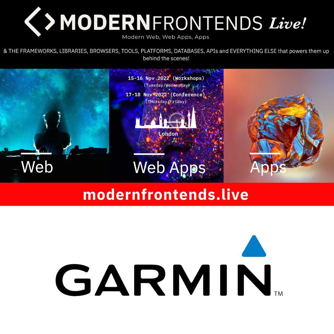 ModernFrontends's tweet image. We are happy to have @Garmin  represented at @modernfrontends by @jdhillen 

Catch his talk &quot;Animating Vue.js with GSAP&quot;

🎟️ modernfrontends.live
📆 Nov 15-16 (Workshops)
📆 Nov 17-18 (Conf)
🌍 London

See you there!