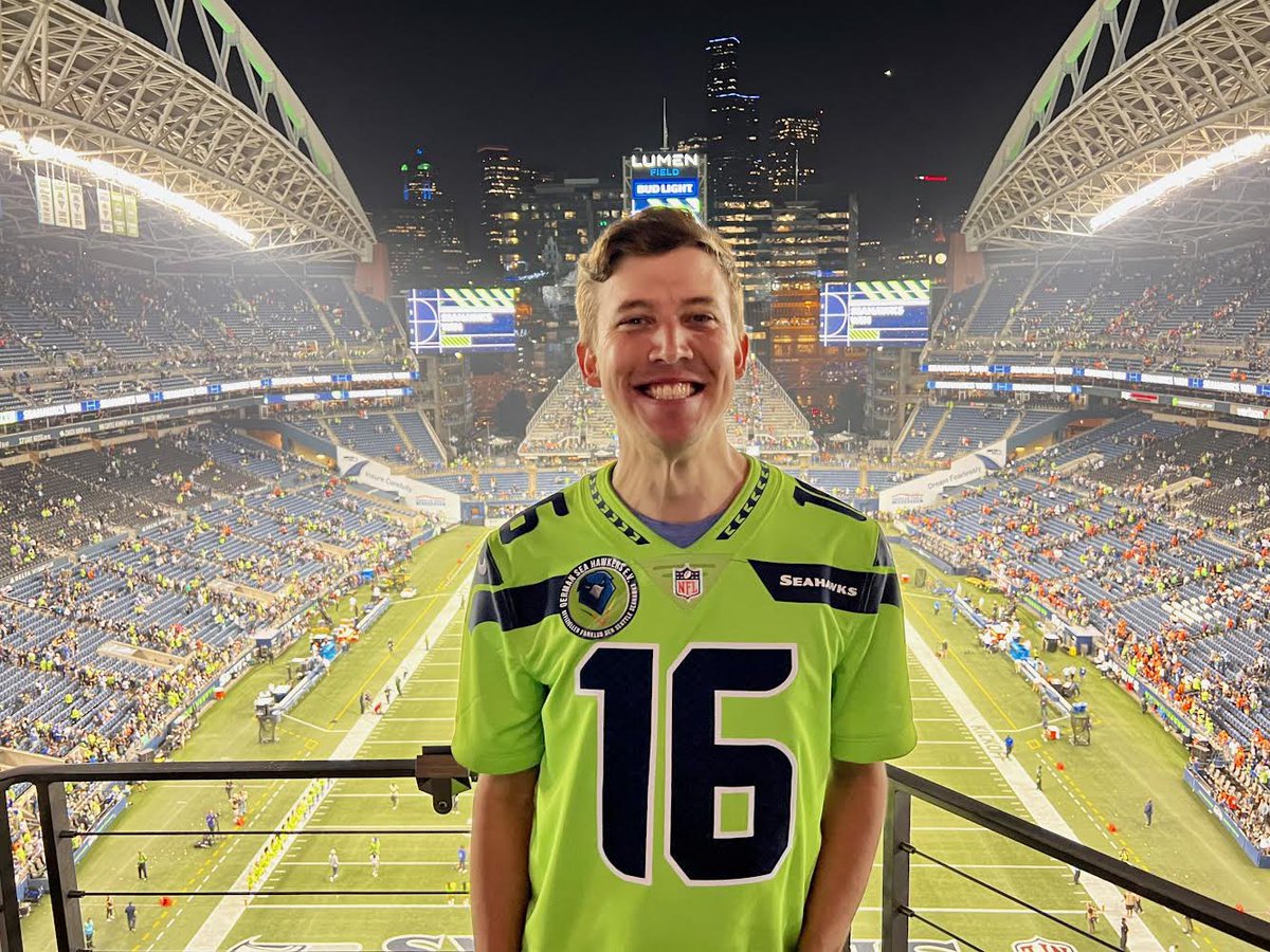 MikeDugar's tweet photo. Hello again from Munich. 

The #Seahawks German fan base is one of a kind. And they’re traveling deep in Munich. So deep, in fact, that Sunday at Allianz Arena is gonna feel like a big German Sea Hawkers party

“We want to bring the Seahawks a home game.” https://t.co/exdxiyMSfo https://t.co/Qf0FrqZKl0