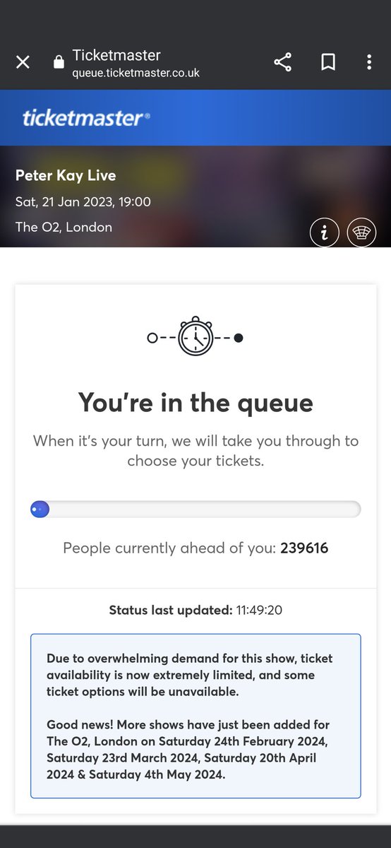 ChrisDanTucker's tweet photo. It was more people than that then I got over my disbelief and took a screen shot  #peterkaytour @peterkay_co_uk @TicketmasterUK https://t.co/b2uDB0UlpC
