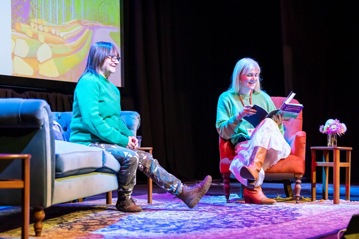 A week ago today <a href="/BookStroud/">Stroud Book Festival</a> my student daughter <a href="/juliabrookes7/">Julia Brookes</a> was rocking her first chairing gig, with the most marvellous Ali Smith. Captured here by <a href="/TammyLynn_17/">TammyLynn Kwan ☮️💙💜</a>