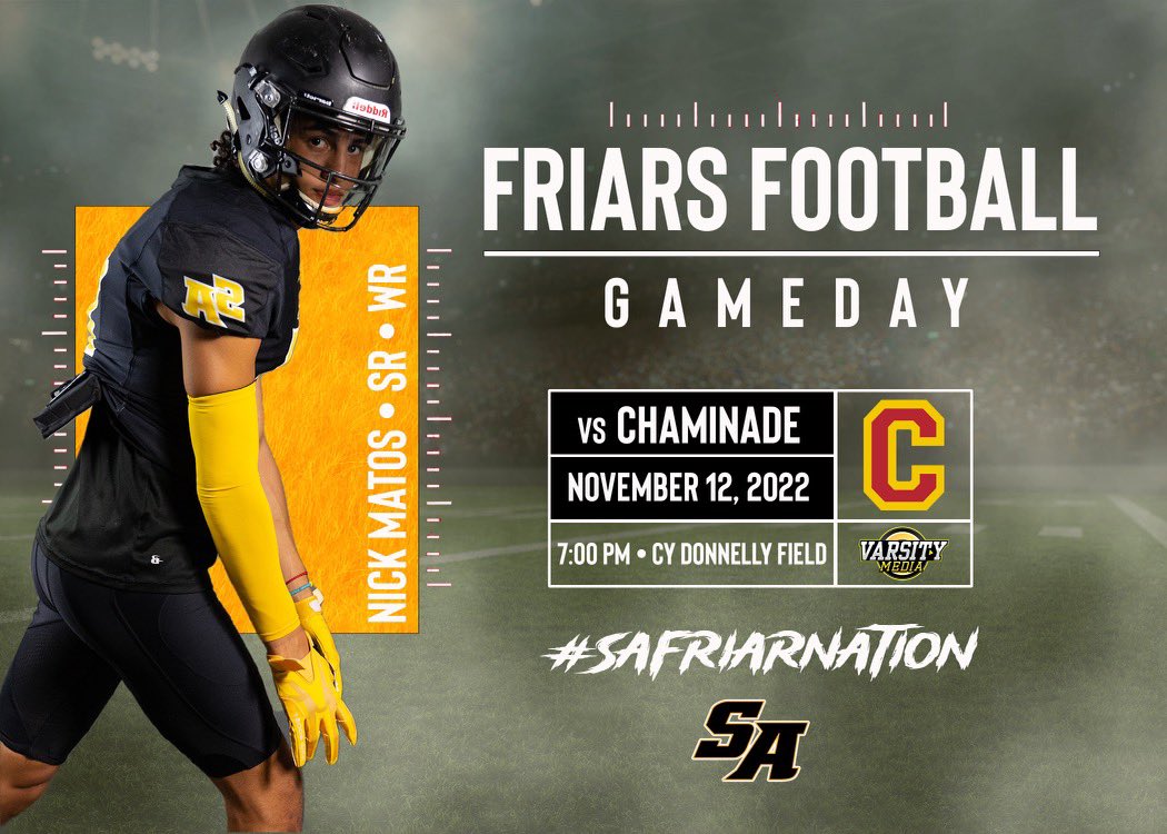 StAnthonysFB's tweet photo. GAMEDAY 7PM @StAnthonysHS @NYCHSFL @StAnthonysAth #safriarnation #saturdaynightlights #football https://t.co/7bJGbOy9Qv
