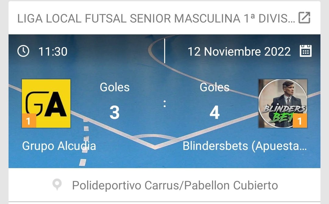 𝐉𝐎𝐑𝐍𝐀𝐃𝐀 𝟔 | Primera derrota de nuestros guerreros alcudianos en la temporada.

No pudo ser. Duelo directo que por falta de puntería perdemos contra Blinderbets por 4-3. Partido igualado que cae para el lado contrario.

⚽ Josevi
⚽ Carlos 
⚽ Tárraga

#VamosAlcudia 💥