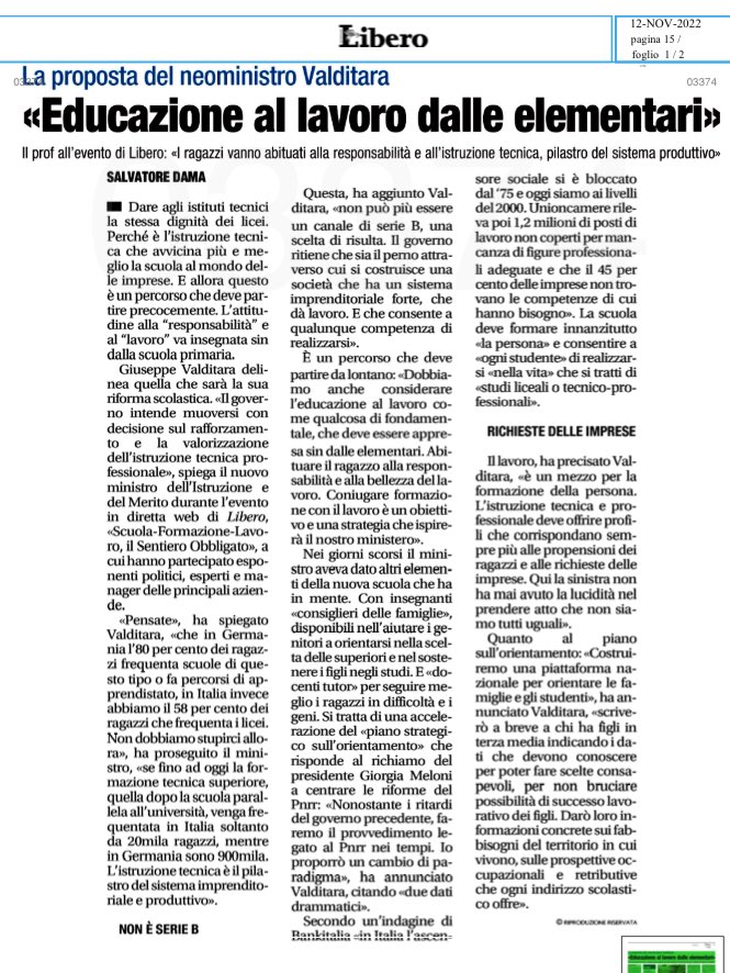 RossellaLatempa's tweet photo. Anche il nuovo Ministro individua subito il problema: TROPPI  LICEI.

Educhiamo i bambini fin dalle elementari al lavoro! https://t.co/sHhvh6cQE3