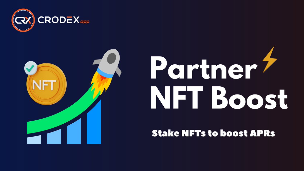 1/ Hey Crodexers 💫

We are excited to introduce the latest feature in our new protocol — Partner NFT Boost! This feature gives holders of certain Cronos NFT collections boosted rewards by staking their NFTs to our partner's LP or Single Stake Reward Pools 🚀🚀