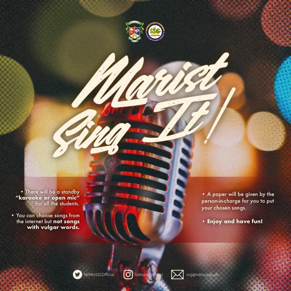 NDMUSSGOfficial's tweet photo. ๐๐๐ก๐ก ๐ฉ๐๐ ๐ฌ๐๐๐ ๐ฌ๐๐ฉ๐ ๐ข๐ช๐จ๐๐!
Join the Karaoke Open Mic at the Creegan Area (front of clinic) starting from November 15-18, 2022.
#TatakMarista
#reshufflingthecardsofexcellence
#beginwithserviceascendwithexcellence
#UWeek2022 https://t.co/yhvIH2ol0r