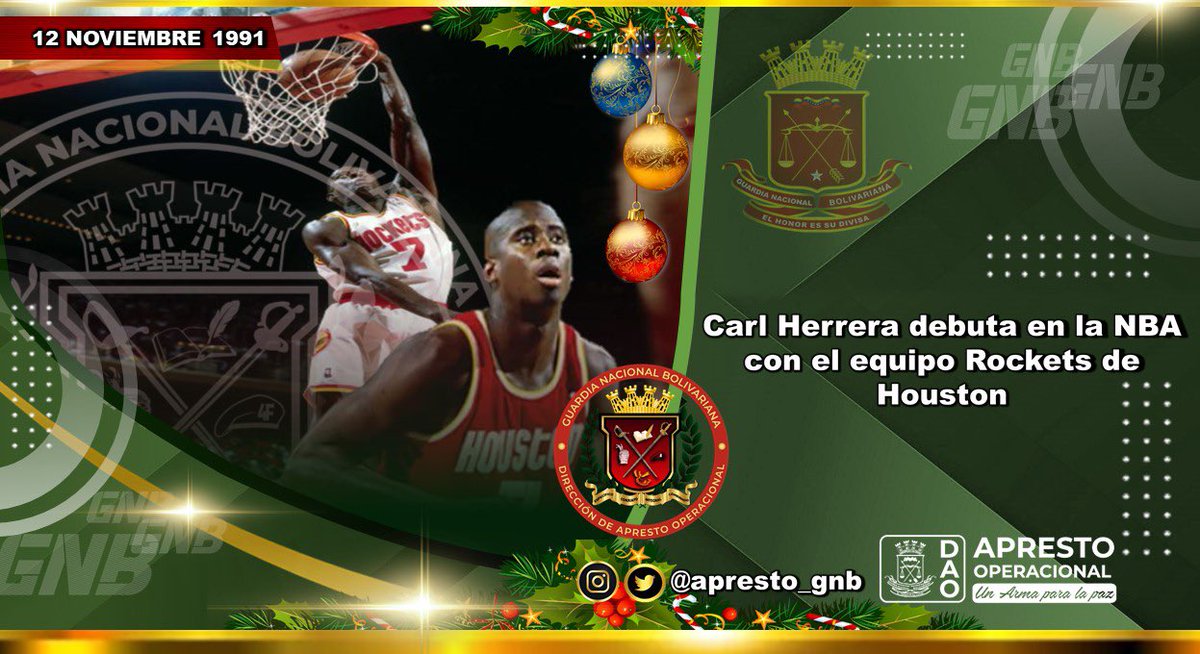 A_MoyaM's tweet photo. 🗓️ #12Nov 1991 || 31 años del logro de Carl Herrera, al convertirse en el primer Venezolano en jugar en la NBA. Con 2,06 mtr. de altura, jugaba en la posición de alero. Fue campeón en la NBA en dos ocasiones y representó a la selección nacional de Venezuela desde 1983 a 2002. https://t.co/Ksjoym8jzL