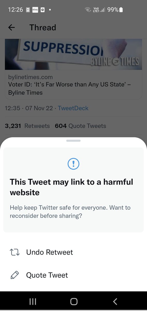 greycells's tweet photo. . @twitter is now claiming @BylineTimes may be a "harmful website".

We are truly through the looking glass whem #MusksMinions start classify one of the few remaining groups of real journalists in the UK are ckassed as "harmful". https://t.co/QABx1Ha6AT