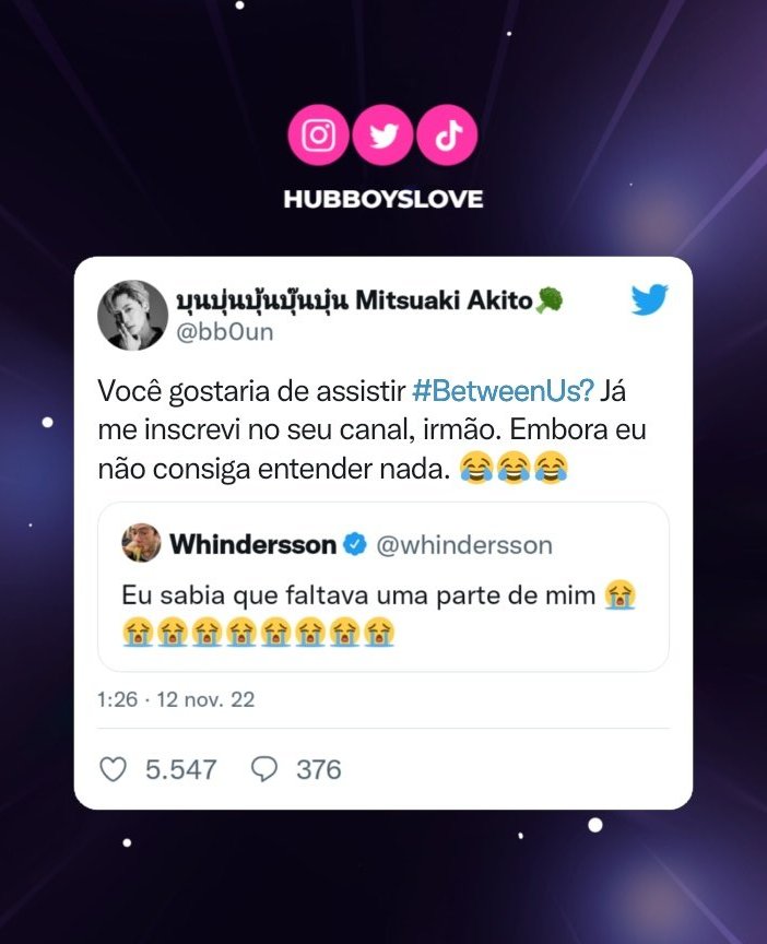 ELE FAZ A PUBLI DELE! Boun recomendou #BetweenUsTheSeries pro Whindersson e disse que já se inscreveu em seu canal!