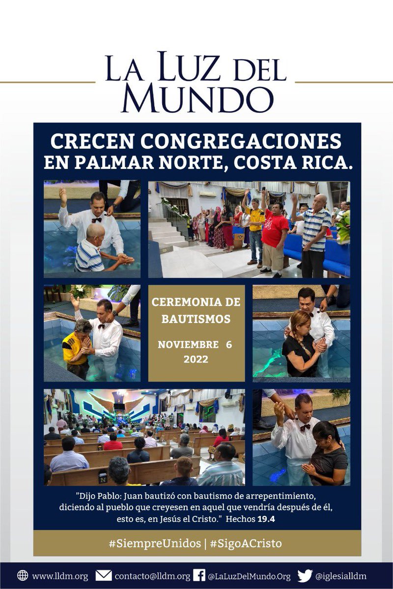 iglesialldm's tweet photo. Ceremonia de #Bautismos en Palmar Norte, #CostaRica

Damos gracias a Dios en ver su promesa de amor cumplida con la humanidad. Cada día más personas deciden seguir a Jesucristo. 

#LLDM |  #ElAmorNosUne | #SigoACristo | #SiempreUnidos. https://t.co/2dUsTFKKJN