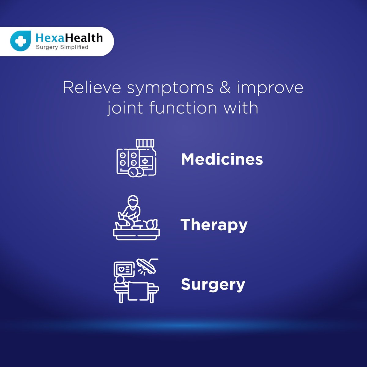 Arthritis treatment options to improve mobility and relieve pain. To consult, call 88606 88606
#HexaHealth #WeCARE #HealthyLife #FamilyHealth #surgery #surgeons #bestsurgeons #arthritis #jointpain #replacementsurgery #physicaltherapy