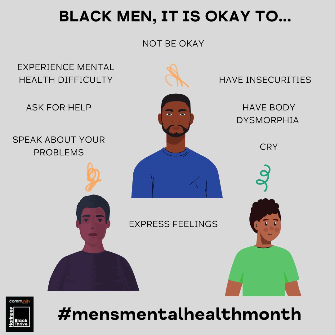 This month for #mensmentalhealthmonth we are considering black men and their mental health. 

share this post and let black men know it is okay to not be okay.

#mentalhealth #mensmentalhealthmonth #blackmen #community #support