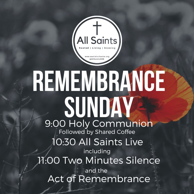 Join us tomorrow for the Remembrance Sunday services. In addition to those listed here, there is also a 9am Holy Communion in St Andrews, followed by the act of remembrance.