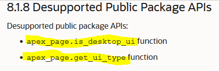 OliverLemm's tweet photo. Are the API calls apex_page.is_desktop_ui and apex_page.get_ui_type deprecated (1) or desupported (2)?
Both Screenshots are from the APEX 22.2 Releasenotes.
https://t.co/egNDDhVB6U
https://t.co/STzqAbZ9K9
#orclapex #apex222
@OracleAPEX https://t.co/0WSmGI6YbG