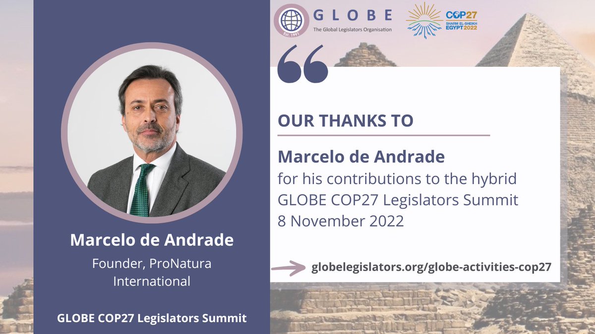 Thank you to Marcelo de Andrade for your contribution to the success of our #GLOBECOP27Summit.

#COP27 #TogetherForImplementation