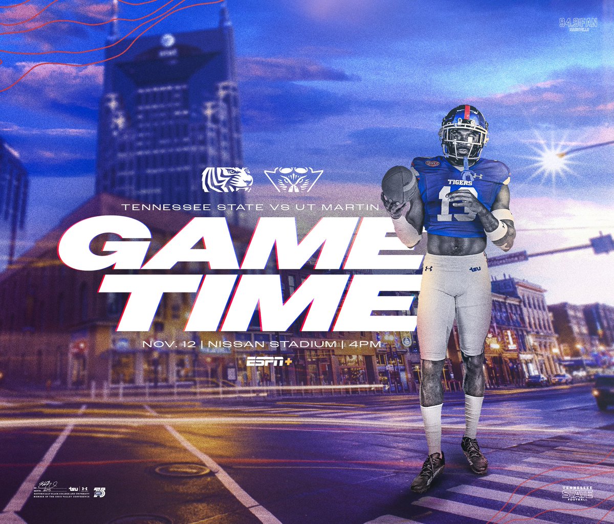 TSUTigersFB's tweet photo. 𝐈𝐭'𝐬 𝐆𝐚𝐦𝐞𝐝𝐚𝐲

🆚 | @UTM_FOOTBALL 
🕔 | 4 pm
🏟️ | Nissan Stadium
📺 | https://t.co/DCxaUizI5Q 
📊 | https://t.co/g5bPsTFgch
🗞️ | https://t.co/SDE441Gc29
📻 | @949theFan
📡 | @SXMCollege 385, XM App 975

#RoarCity x #GUTS https://t.co/iD8baOs2es