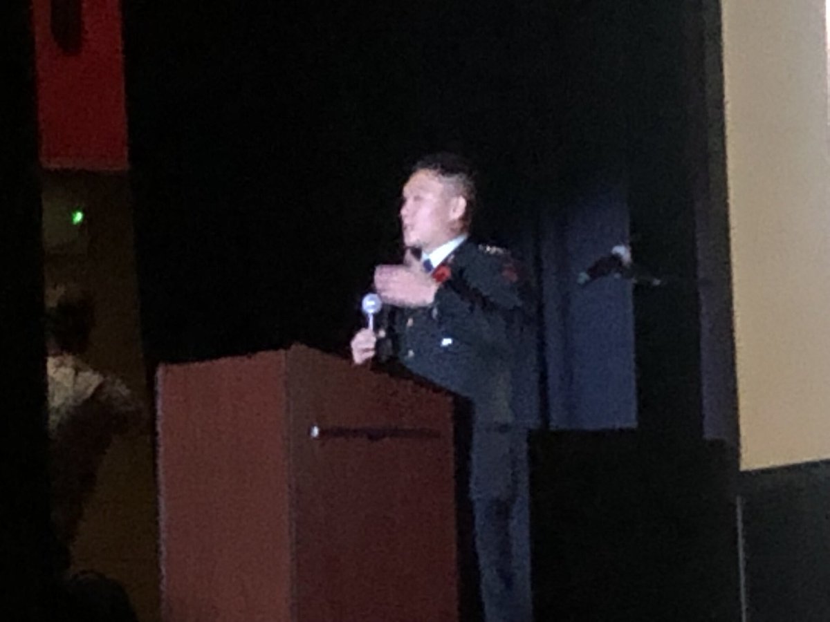 marina666's tweet photo. TSS Remembrance Day Assembly. Live &amp; in person again. Capt Gordon Wong speaking to students #tss #lestweforget2022 https://t.co/SEO3Z1dFdN