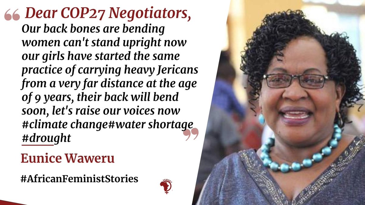 FemnetProg's tweet photo. Dear @UNFCCC 
Women commonly face higher risks + greater burdens from the impacts of climate change. Its TIME to finance + implement the Gender Action Plan to reduce the disproportional effects women + girls endure. 👇🏿is @Eunicemuthos explanation
#AfricanFeministStories ✊🏿 https://t.co/5s1uC9tOjd