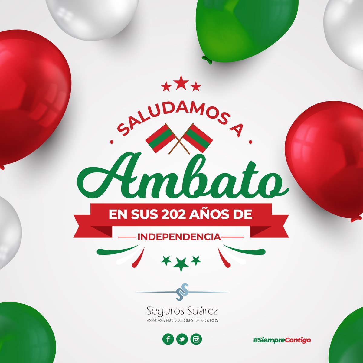 segurossuarez's tweet photo. Hoy, rendimos homenaje a nuestra hermosa ciudad de Ambato, tierra de las Flores y las Frutas, en sus 202 Años de Independencia.

¡Que Viva Ambato! ❤️💚❤️

#SiempreContigo https://t.co/Ec5nln5nGP
