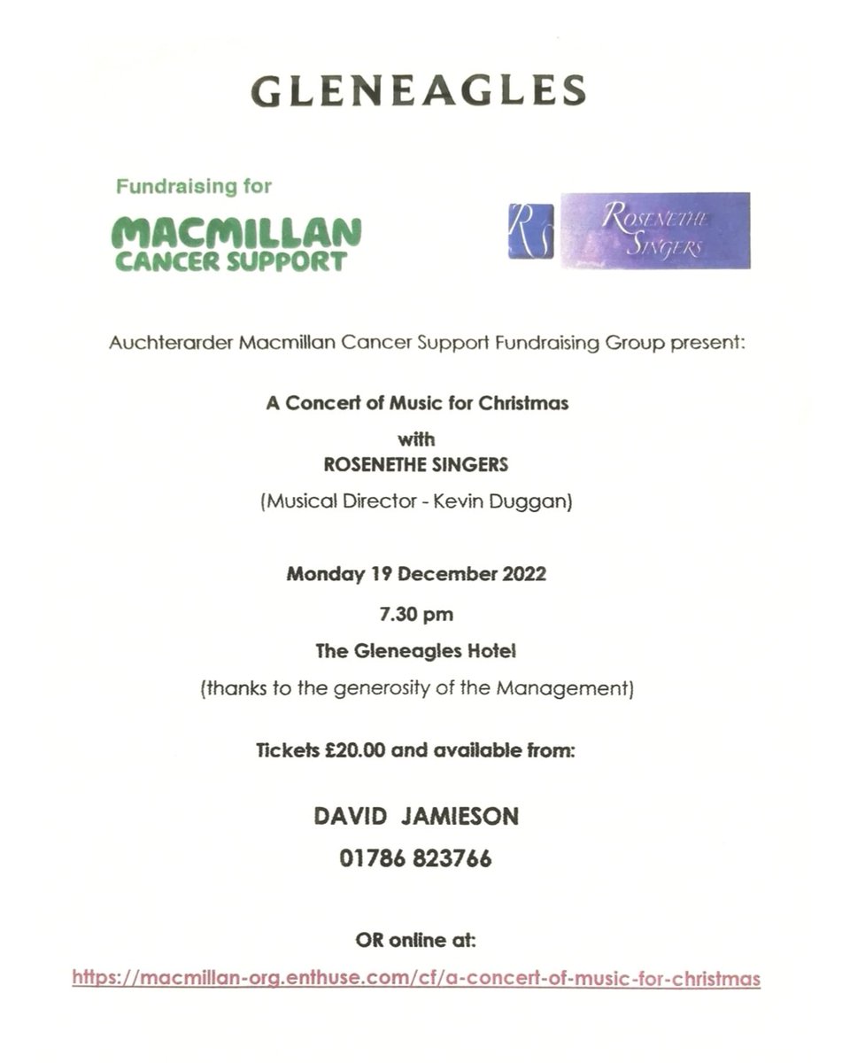 rosenethe's tweet photo. Auchterarder Macmillan Fundraising Committee, with Rosenethe Singers, 19th Dec. Tickets available.
All looking forward to this special concert after 3 years!
#carols #auchterardermacmillan #gleneagles #singingagain https://t.co/HrU45RRvsx