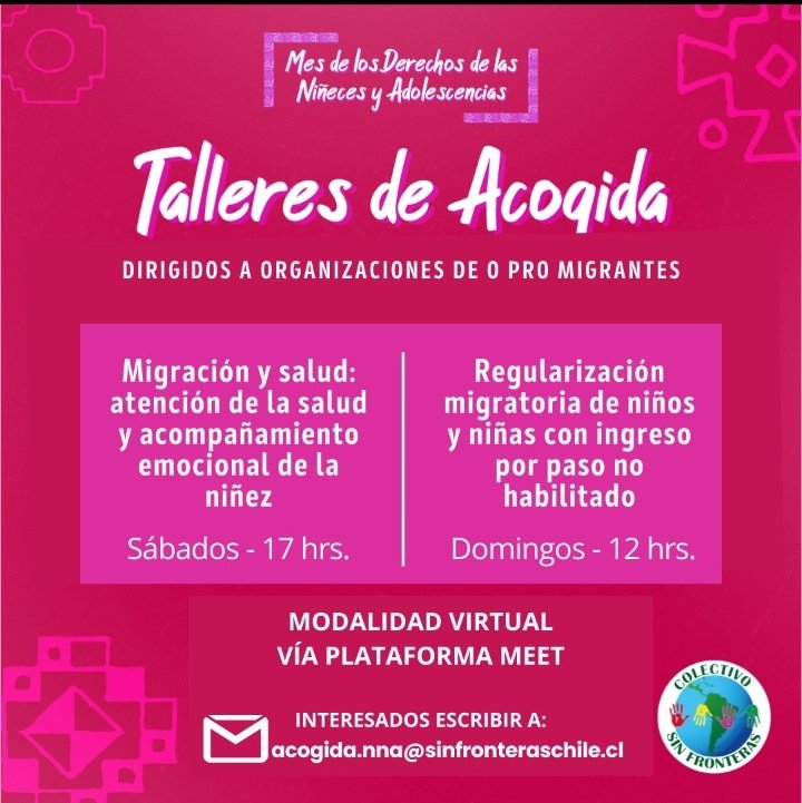 Difundimos
En noviembre, Mes de los Derechos de las Niñeces y Adolescencias, Colectivo Sin Fronteras OFRECE a organizaciones de o pro migrantes los Talleres de acogida: