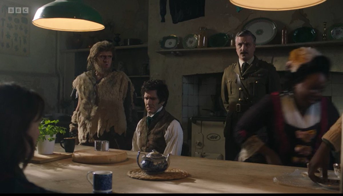SpodeWorks's tweet photo. We love spotting a bit of #Spode on TV. Here's a classic #blueitalian pattern teapot on the set of #Ghosts sharing the limelight with the brilliant actors  @Lazbotron @realmatbaynton @benwillbond and @lollyadefope https://t.co/EO59LQ0GLc