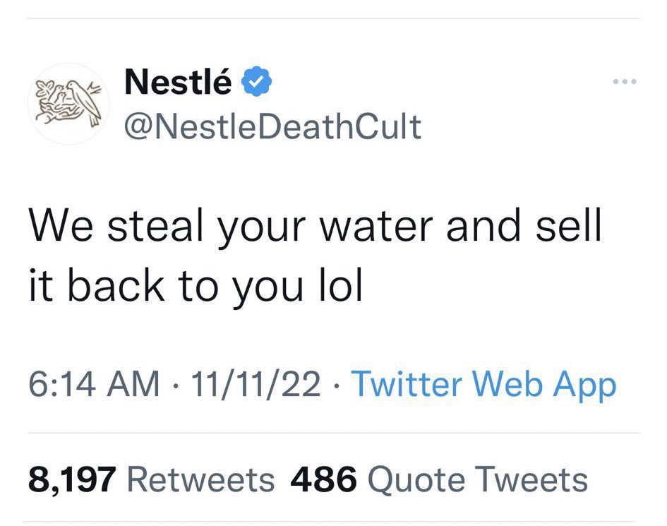 rabbidluigi's tweet photo. I know this Twitter Blue drama with all the fake accounts is bad for the long-term health of this site but I’ve had so much fun over the last couple of days. 

We should’ve let people impersonate Nestle years ago https://t.co/txul80j4ug