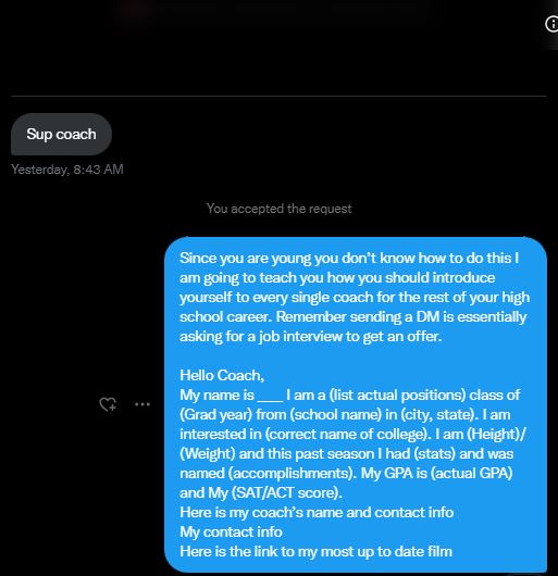 Craig Roh (@craigroh) on Twitter photo 🔥Instead of saying "Sup Coach", treat outreach to coaches like an interview.
Here's an amazing template from <a href="/CoachFam/">Coach Mike Famiglietti “Fam”</a> that shows you exactly how.
You have to show you care to get noticed. 🔥Instead of saying "Sup Coach", treat outreach to coaches like an interview.
Here's an amazing template from <a href="/CoachFam/">Coach Mike Famiglietti “Fam”</a> that shows you exactly how.
You have to show you care to get noticed.