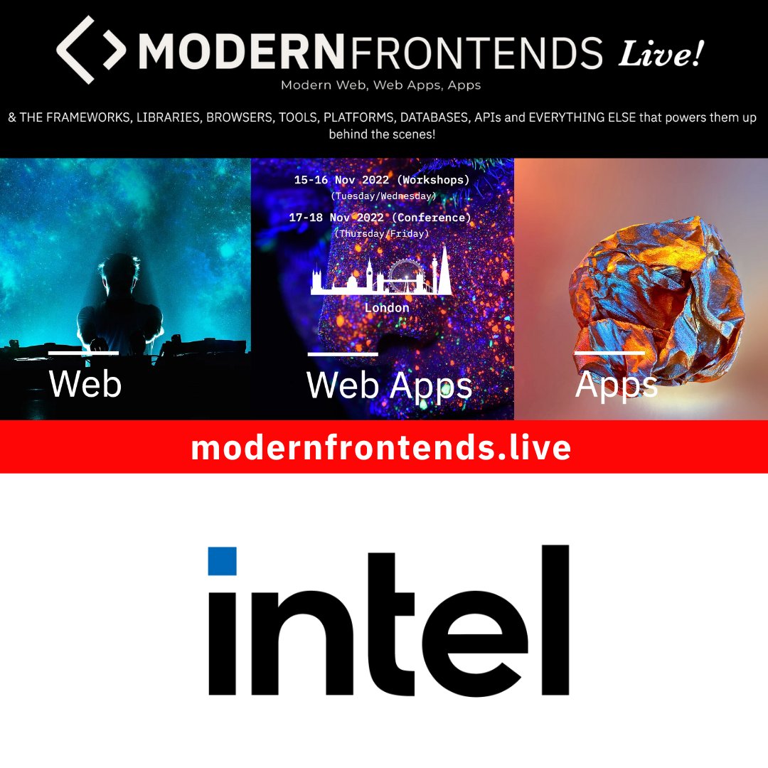We are happy to have <a href="/intel/">Intel</a> represented at @modernfrontends by <a href="/kennethrohde/">KΞNNETH ・ ケニチ</a> 

Catch his talk "Intelligent Collaboration Experiences on Web​"

🎟️ modernfrontends.live
📆 Nov 15-16 (Workshops)
📆 Nov 17-18 (Conf)
🌍 London

See you there!