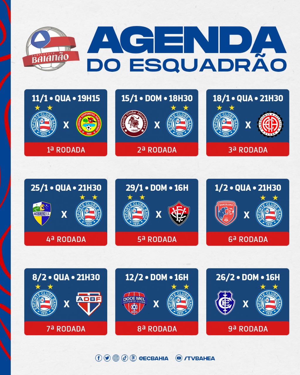 Confira os próximos jogos do Bahia no Campeonato Brasileiro