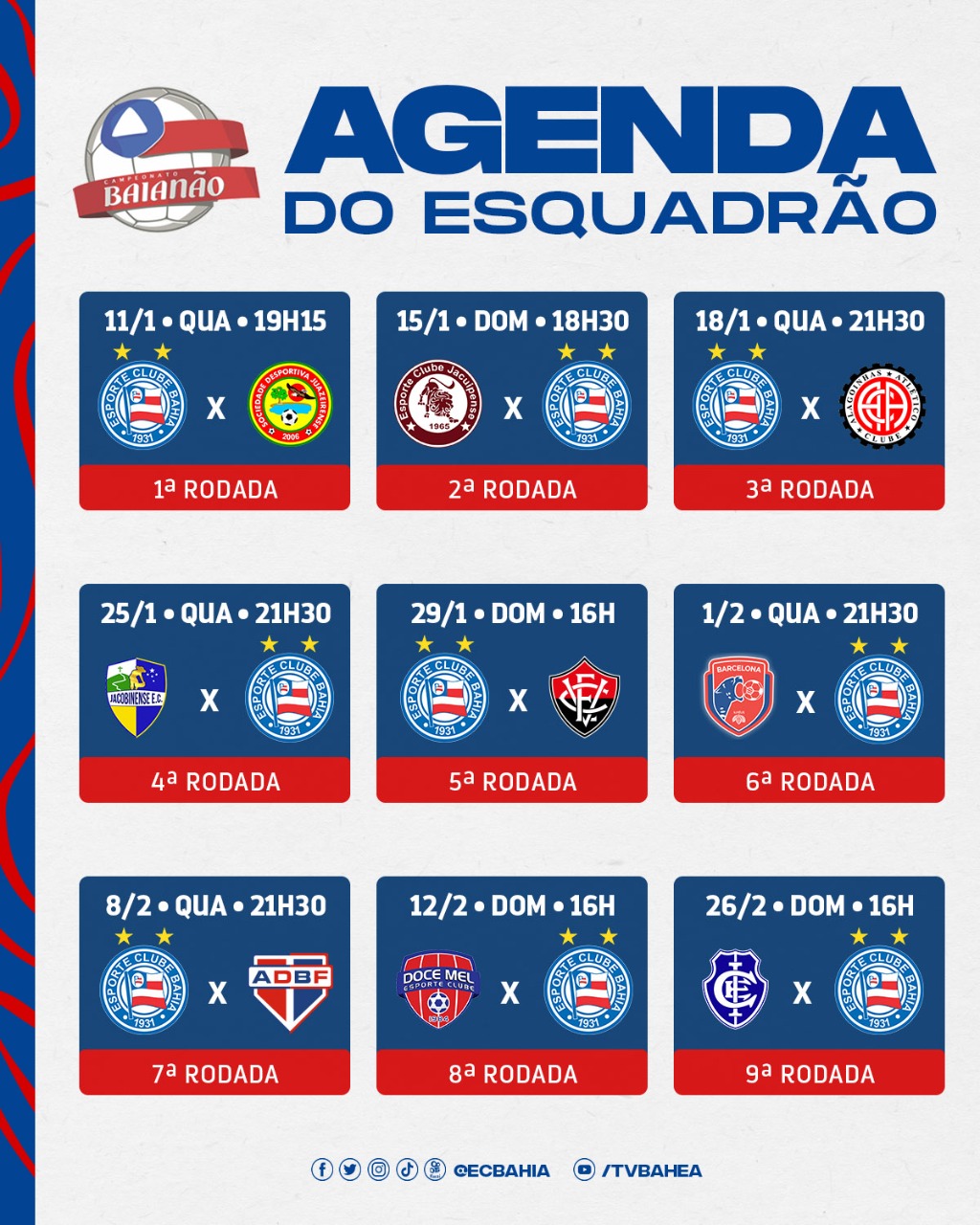 Saiu a tabela: veja os jogos do Bahia na Série A 2023; estreia