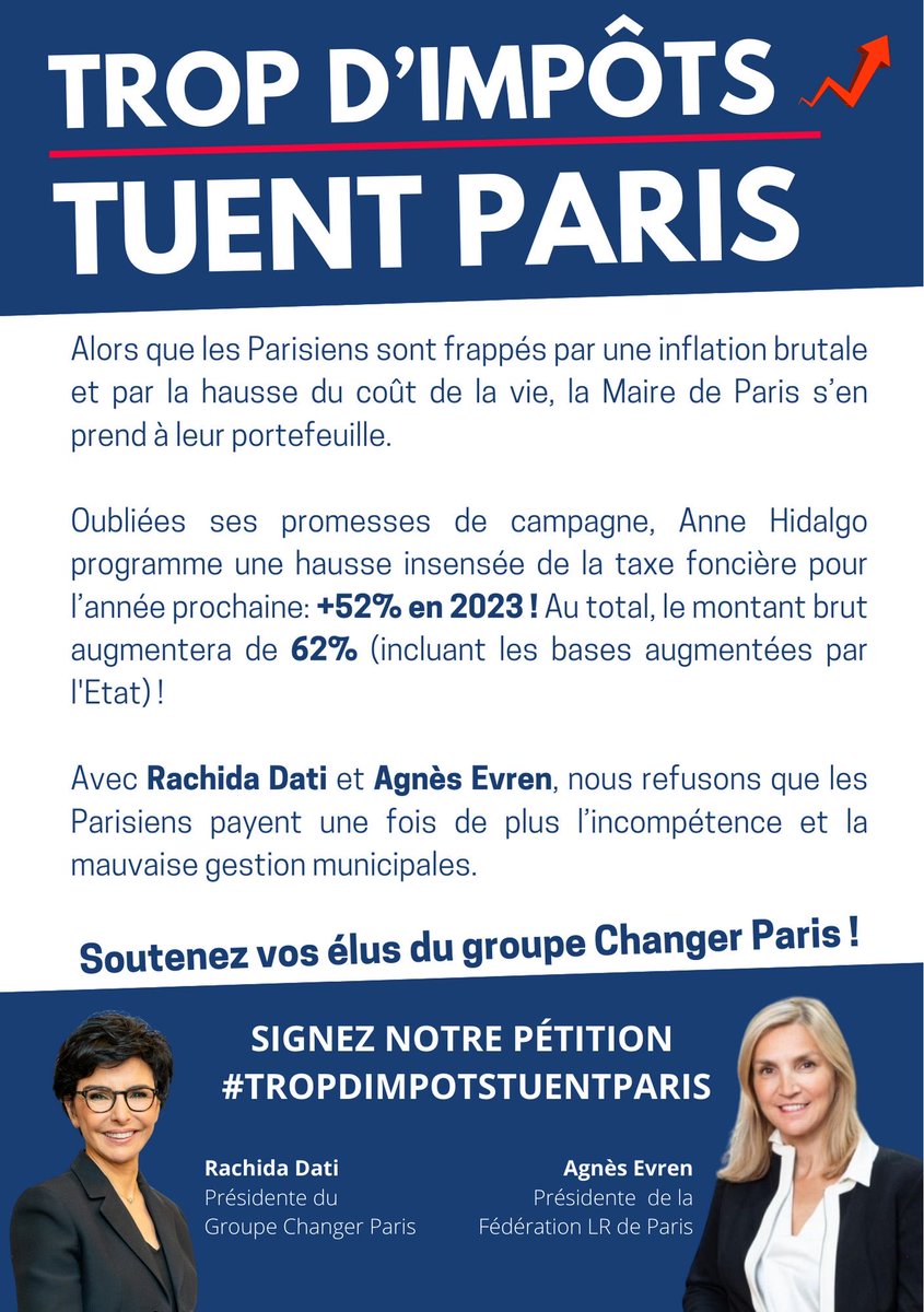 AureliAssouline's tweet photo. #taxeFonciereParis #petition 
Trop c’est trop !
La gestion calamiteuse de la ville de Paris a fait de la plus belle ville du monde, un enfer pour ses habitants. @Anne_Hidalgo veut maintenant renflouer les caisses de la ville en punissant les propriétaires. https://t.co/4VU6ROyFJm