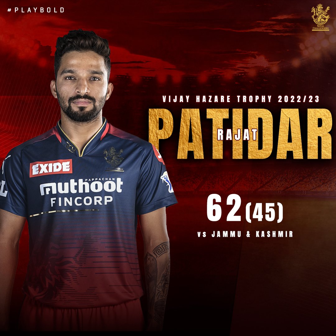 RCBTweets's tweet photo. Picking up where he left off in the Syed Mushtaq Ali trophy. 👊

🚨 P.S. - RaPa will be back in action on Tuesday against Odisha. 🚨

#PlayBold #WeAreChallengers #VijayHazareTrophy https://t.co/axN5MbWhvL