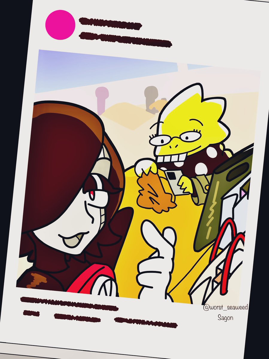 worst_seaweed's tweet photo. #メタトン版深夜の真剣お絵描き60分一本勝負
お題:「アルフィー」（Alphys）+25min

友達との休日 https://t.co/SLG0l6tMNp