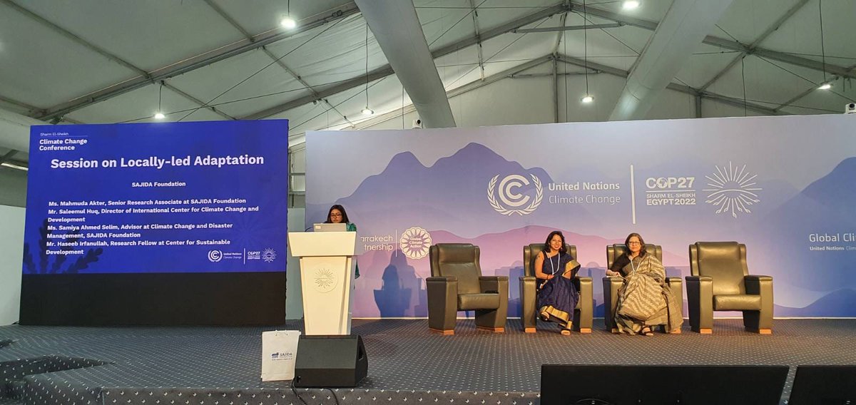 Speaking at the #actionhub #COP27 today along with @SaleemulHuq @hmirfanullah and @kabirfarah on our work at Sajida Foundation on #climateresilientagriculture -integrated farming in coastal communities following #locallyledadaptation #naturebasedsolutions principles.