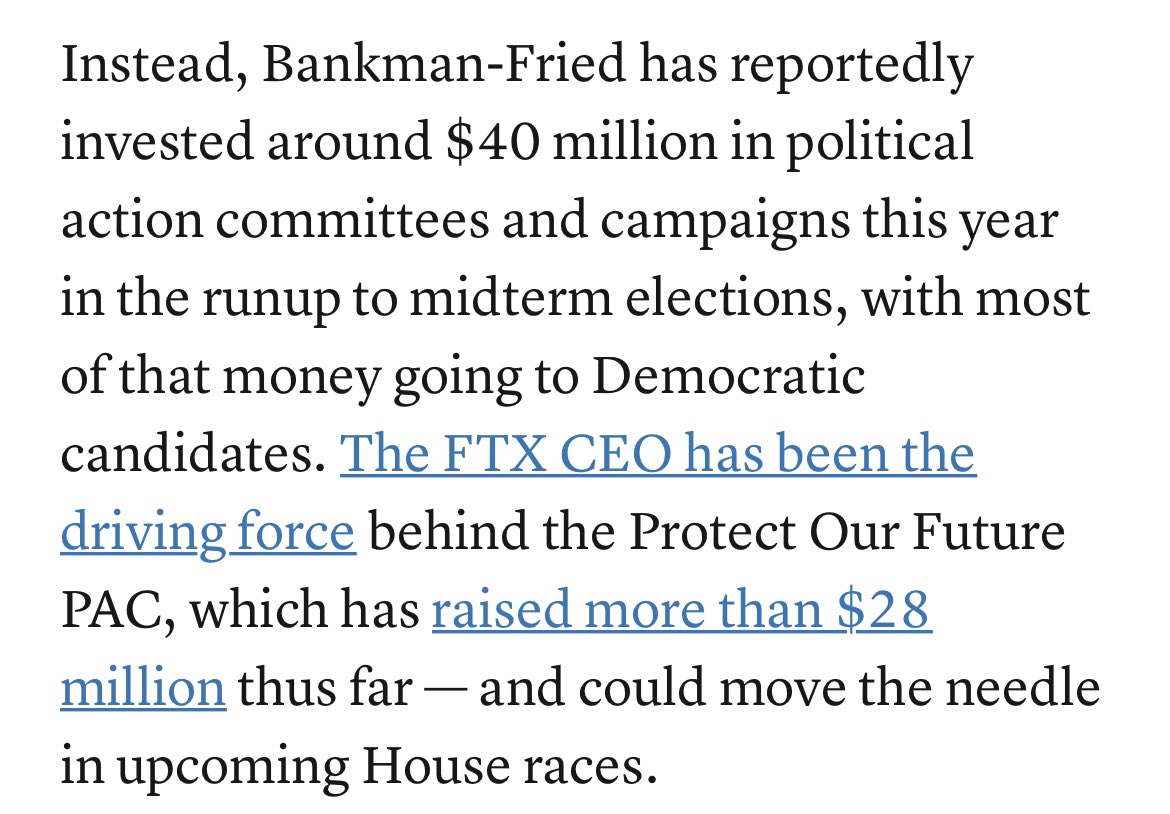 AlexBerenson's tweet image. 1/ Fun fact 1: A 30-year-old named Sam Bankman-Fried (SBF) owned a huge cryptocurrency broker called FTX.

Fun fact 2: FTX just went under, and billions of dollars in customer deposits seem to be missing.

Fun fact 3: SBF gave over $50 million (!) to Democrats in 2020 and 2022…