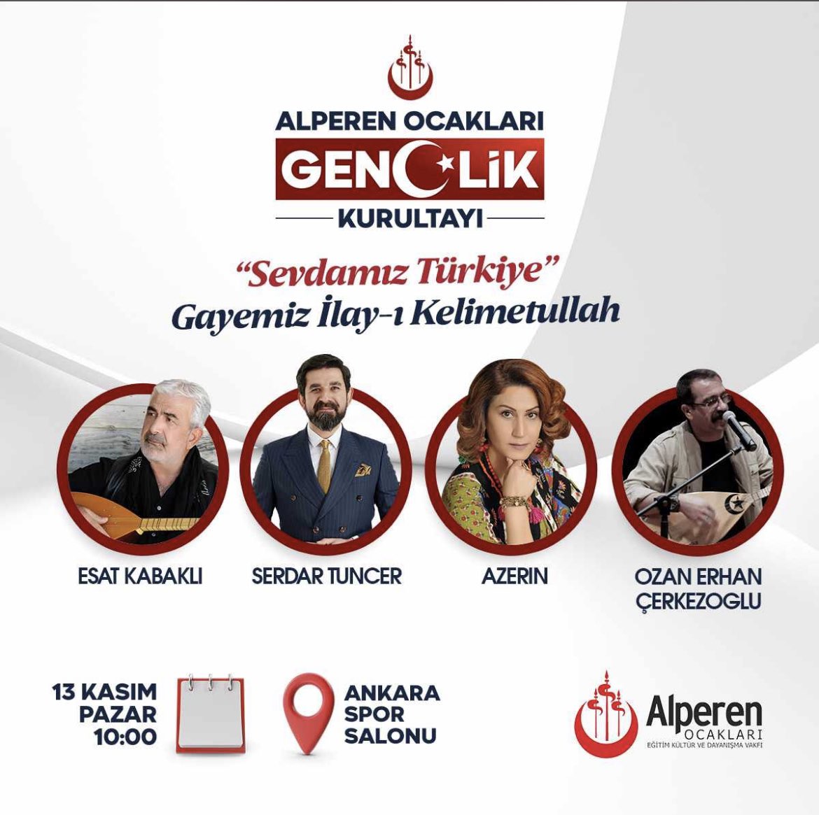 DAVET!
Alperen Ocakları’nın düzenlediği Gençlik Buluşması’nda onbinlerce gencimiz bir araya geliyor.Tüm doslarımız davetlidir🇹🇷#MustafaDestici 
🗓️ 13 Kasım 2022
🕙 10.00
📍 Ankara Spor Salonu