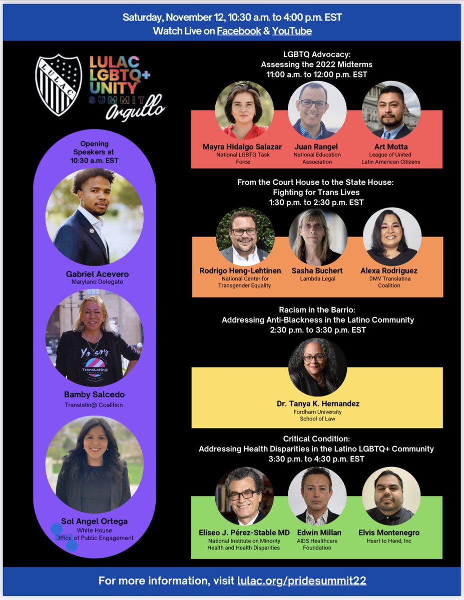 2022 LGBTQ+ Unity Summit:
Saturday, November 12, 2022
Starts At 10:30 AM EST
Watch Live! lulac.org/pridesummit22/…