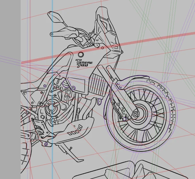 欲しいオートバイのひとつ、YAMAHAテネレ700を描いてます 