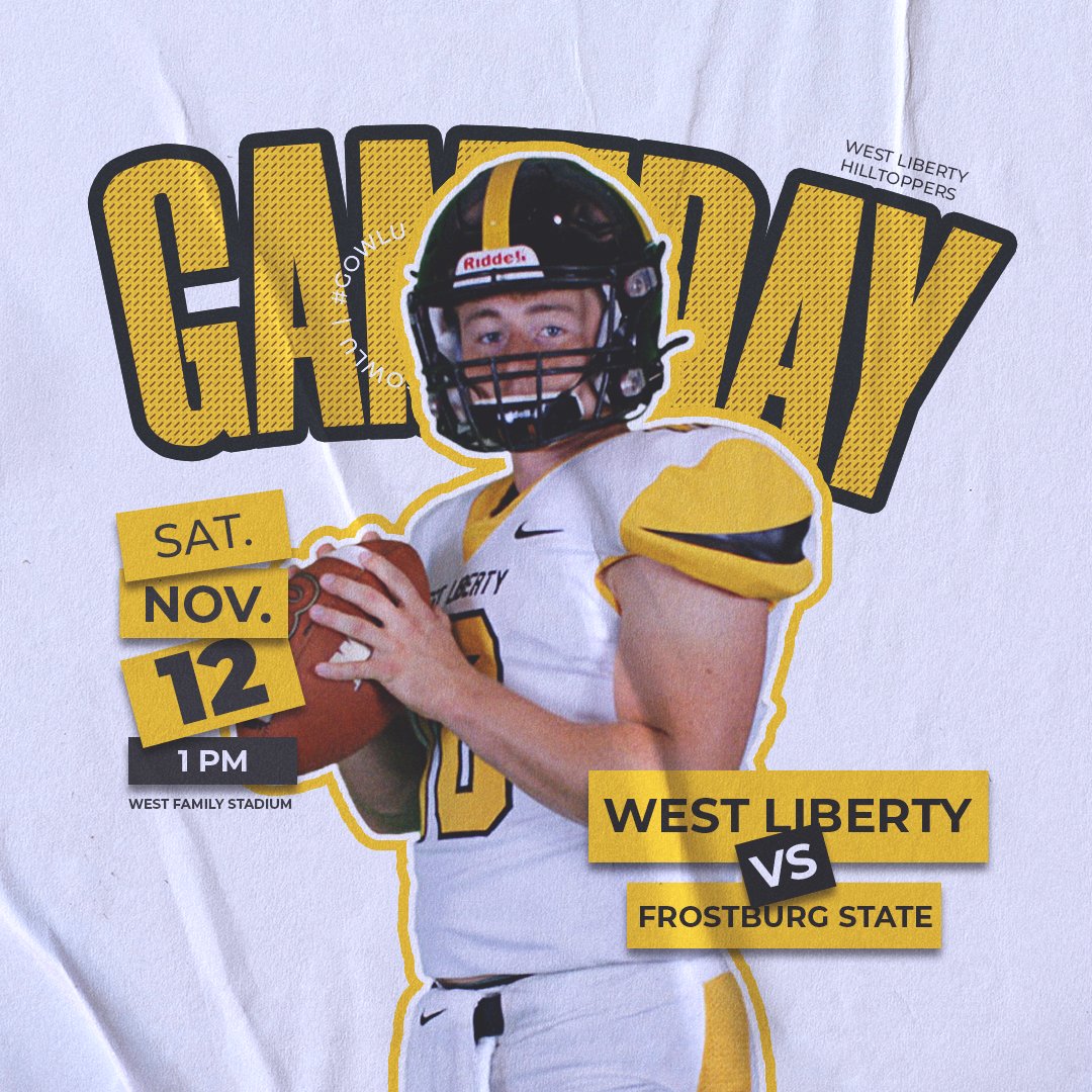 At home for the season finale.

⌚️ 1 pm
🆚 Frostburg State
🏟️ West Family Stadium
📊 bit.ly/LiveStats-WLUFB
📺 mountaineast.tv/westliberty
🗒️ bit.ly/FB-GameDay-W11…

#GoWLU | @WLU_Football