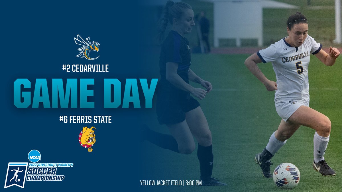 GAME DAY! #2 <a href="/CedarvilleWS/">Cedarville University Women's Soccer</a> hosts the #6 Ferris State Univ. Bulldogs in <a href="/NCAADII/">NCAA Division II</a> Championship Second Round!
⏰ 3 PM (EST)
📊 LIVE STATS: bit.ly/3A9LY6M
📺 LIVE VIDEO: bit.ly/CUJacketsLIVE
🎟️ TIX: bit.ly/CUJacketsTIX
<a href="/NCAADII/">NCAA Division II</a> Bracket: bit.ly/3Tvuhpd