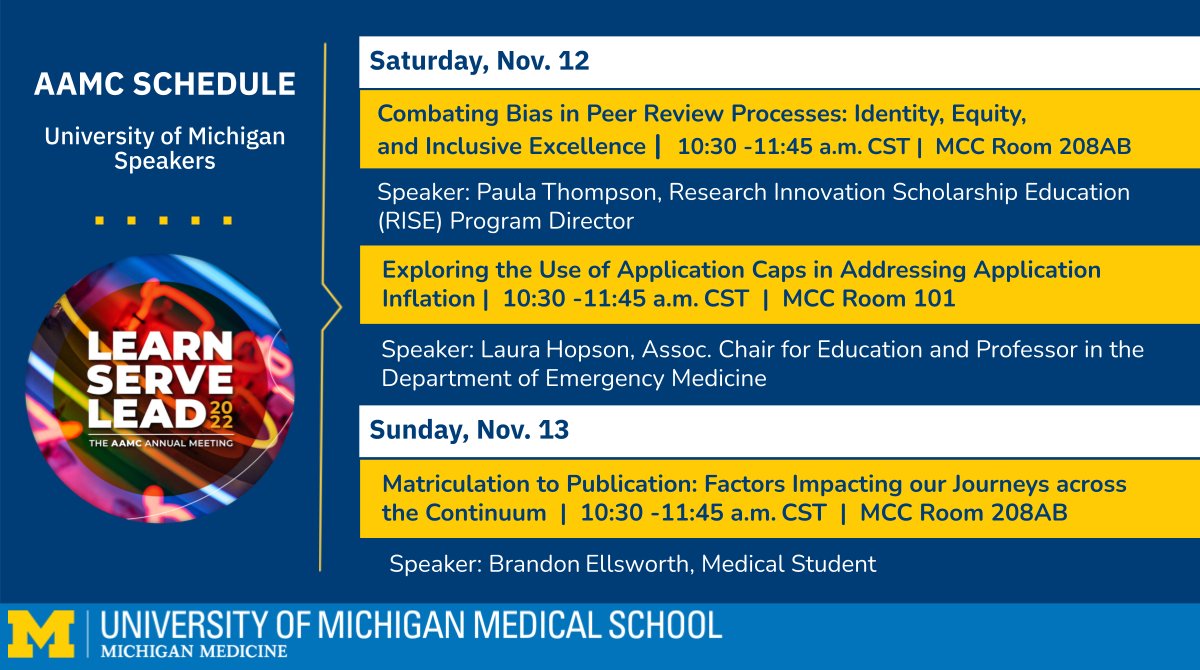 University of Michigan Medical School (@umichmedschool) on Twitter photo The <a href="/umich/">University of Michigan</a> #MedicalSchool is ready to represent at #AAMC22. We've got program leadership, faculty, and #MedStudents providing their expertise and experience! #LearnServeLead The <a href="/umich/">University of Michigan</a> #MedicalSchool is ready to represent at #AAMC22. We've got program leadership, faculty, and #MedStudents providing their expertise and experience! #LearnServeLead