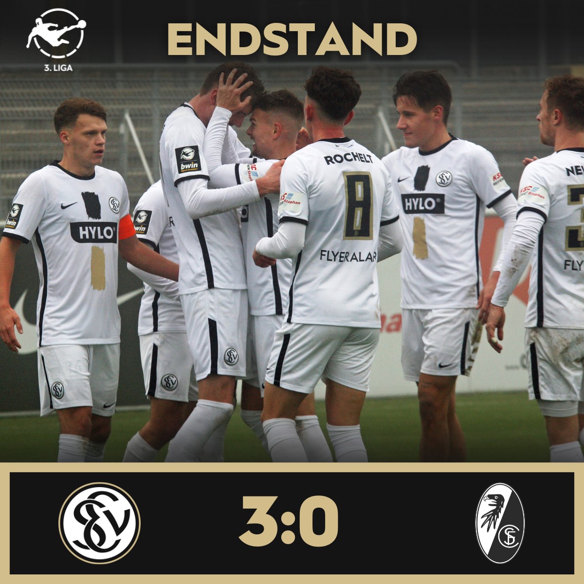 SV07Elversberg's tweet photo. Es ist ein fantastisches Ende eines fantastischen Jahres! #UnsereElv bezwingt im Spitzenspiel den SC Freiburg II mit 3:0. 5.600 Zuschauer skandieren "Spitzenreiter, Spitzenreiter" und feiern eine unglaubliche Mannschaft! 🖤🔥💯
⚽️ 3:0
⏱ 90.
#ELVSCF #DieElv #UnsereElv #NurDieSVE https://t.co/q6bKdC2IHk
