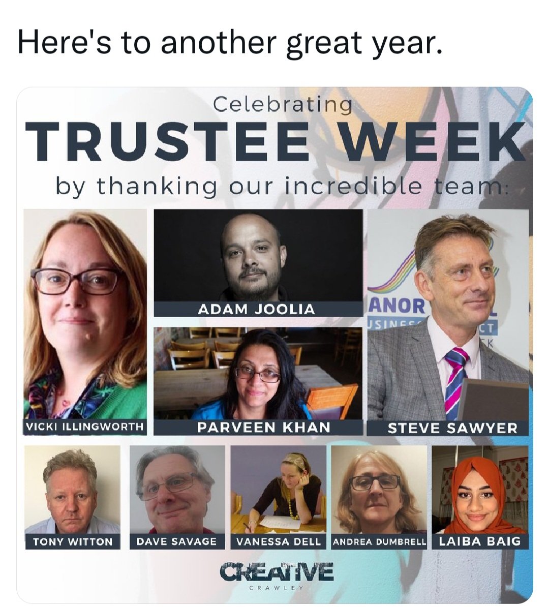 So proud to be a trustee with creative crawley thanks to all