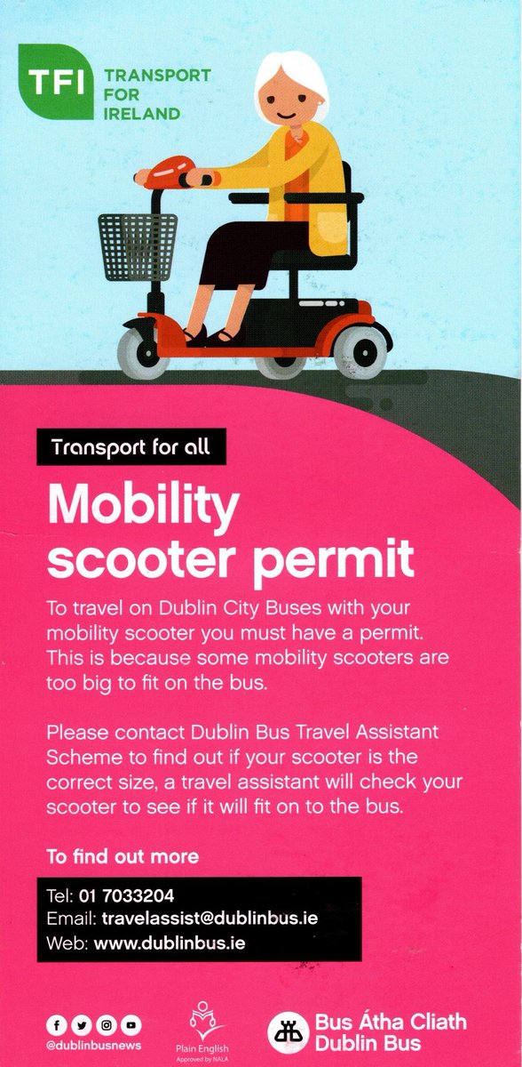IrishMECFS's tweet photo. I got this from John from the Dublin Bus Travel Assistance program
I've been using the scheme to learn about & gain confidence using the bus/train/Luas/DART in Dublin in a #wheelchair (there are also going to oversee my practice in my #mobilityscooter)
#MobilityDevices
1/ https://t.co/AcIEnZBPbH