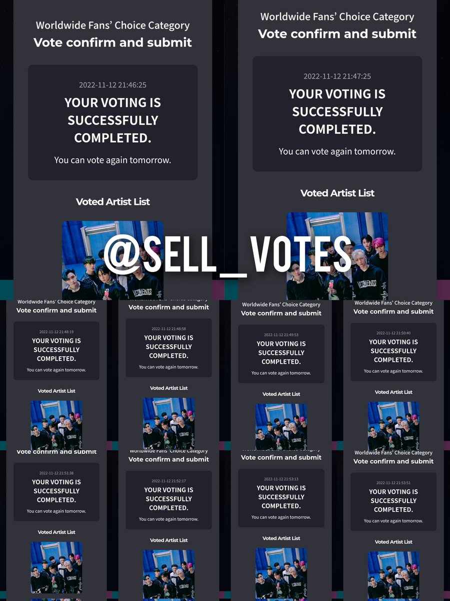 #Sell_Votes

📣Giveaway Result! 2022 MAMA WFC Vote 

🏆10 votes for #StrayKids

Thank you all for participating! 💌