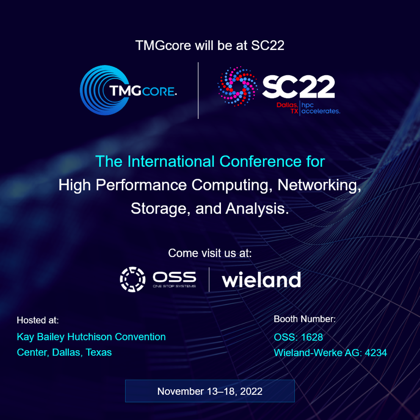 TMGcore's tweet photo. Join us at SC22 - The International Conference for High-Performance Computing, Networking, Storage, and Analysis.

#tmgcore #sc22 #DallasTX https://t.co/KDl6ZAbWFg