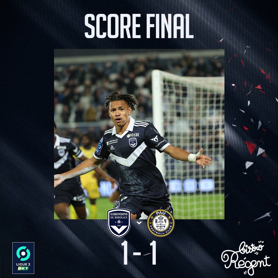 girondins's tweet photo. C'est terminé. 

Malgré une domination tout au long de la rencontre, les Girondins doivent concéder le nul face à Pau. 

Dernier rendez-vous avant la trêve samedi prochain en @coupedefrance [ 1⃣ - 1⃣ ] #FCGBPFC https://t.co/LyKkaZZAvC